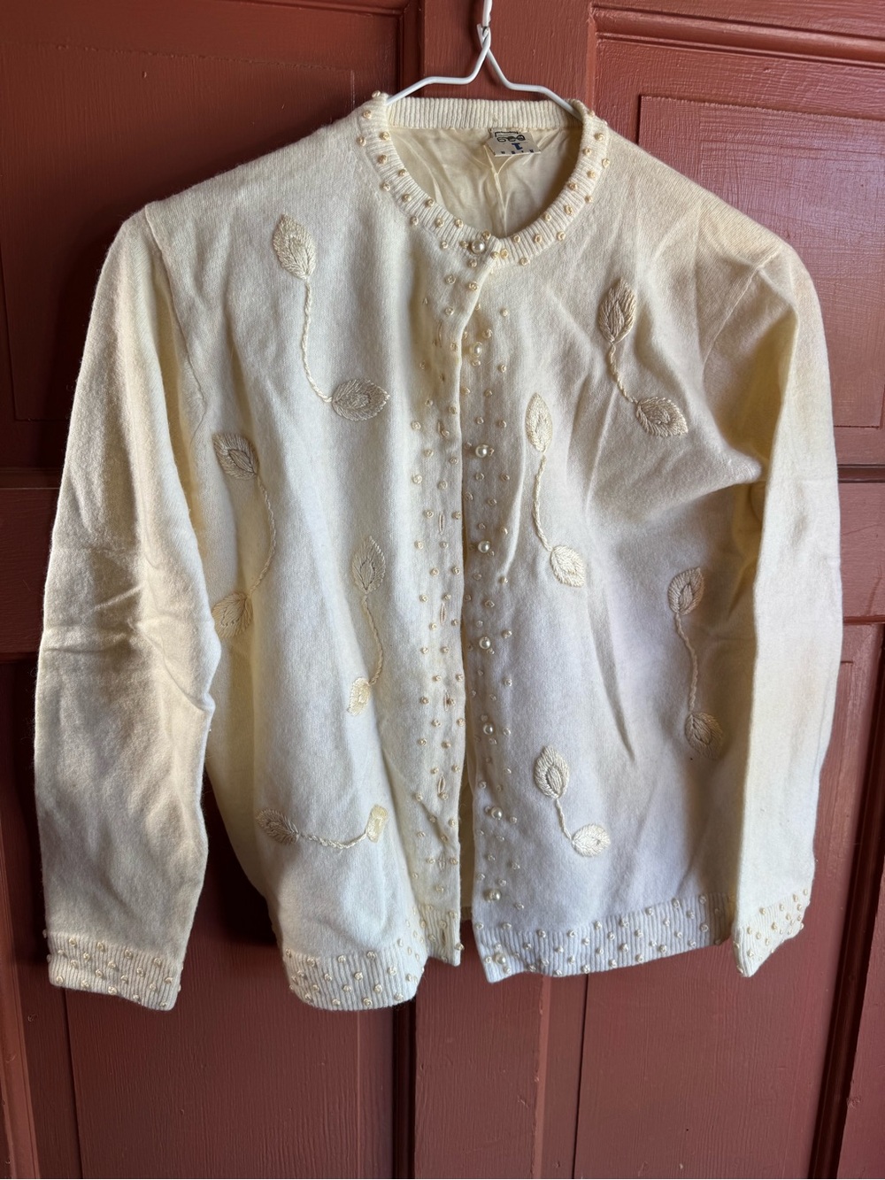 Cream Beaded Embroidered Cardigan